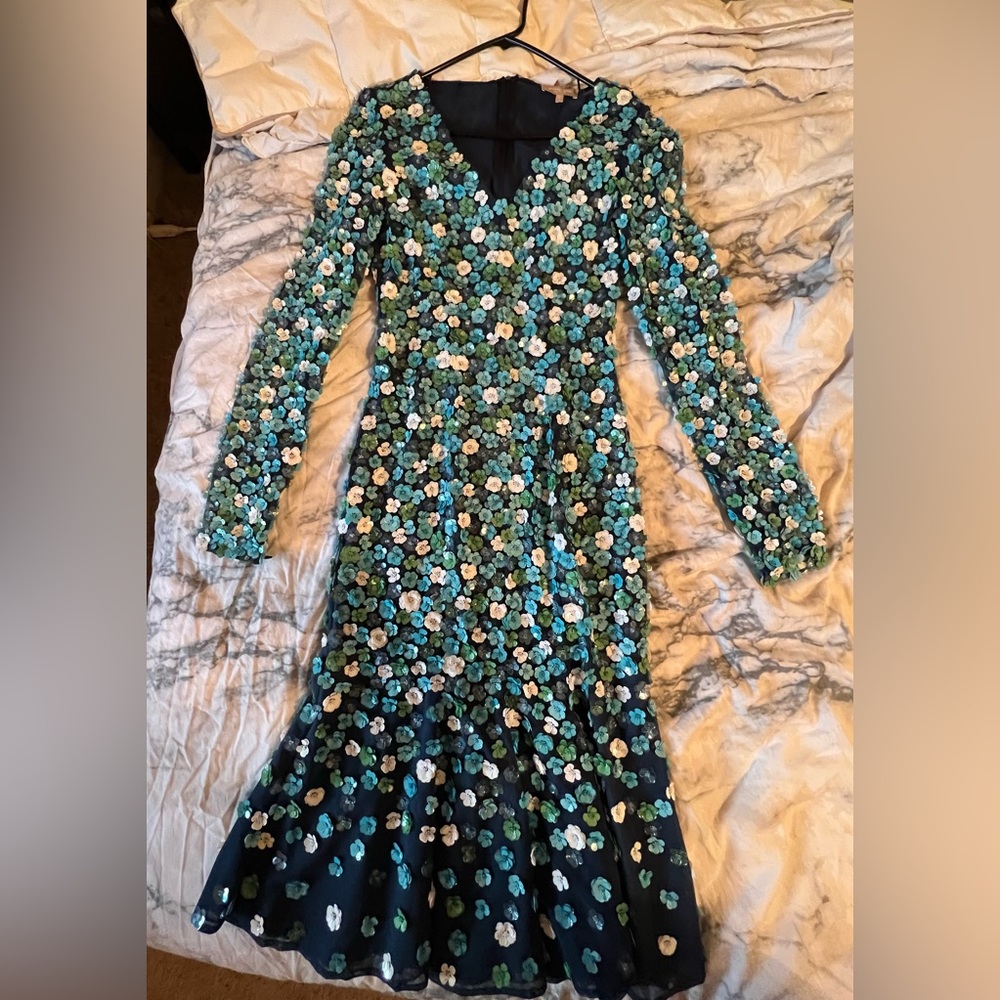 Michael Kors Collection Long Sleeve Blue Dress with Flower Sequin Details - Picture 5 of 5